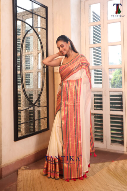 Cream Pure Mall Cotton Saree alternate view