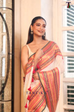 Cream Pure Mall Cotton Saree - Image 3