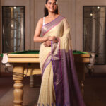 Beige & Gold Pure Mull Cotton Saree