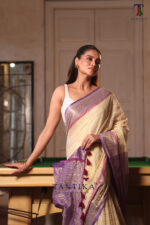 Beige & Gold Pure Mull Cotton Saree - Image 3