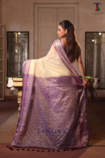 Beige & Gold Pure Mull Cotton Saree - Image 4