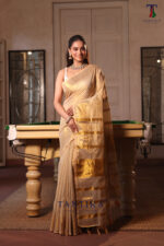 Beige & Gold Pure Mull Tissue Saree