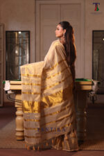 Beige & Gold Pure Mull Tissue Saree - Image 4