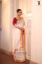 Cream Pure Jayashree Linen Silk Saree - Image 3