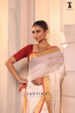 Cream Pure Jayashree Linen Silk Saree - Image 2