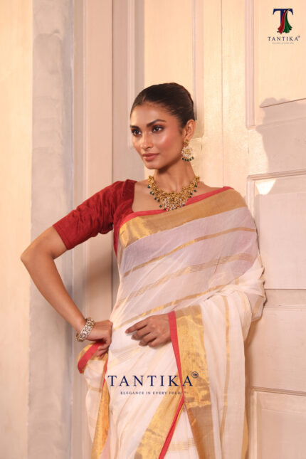 Cream Pure Jayashree Linen Silk Saree alternate view