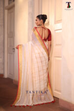 Cream Pure Jayashree Linen Silk Saree - Image 4