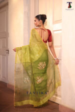 Olive Green Pure Jayashree Linen Silk Saree - Image 3