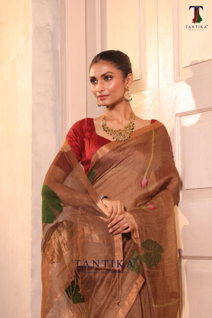 Brown Pure Jayashree Linen Silk Saree alternate view