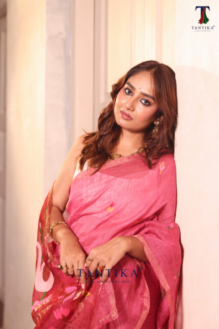 Pink Pure Jayashree Linen Silk Saree alternate view