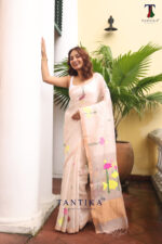 Cream Pure Jayashree Linen Silk Saree