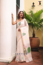 White Pure Jayashree Linen Silk Saree