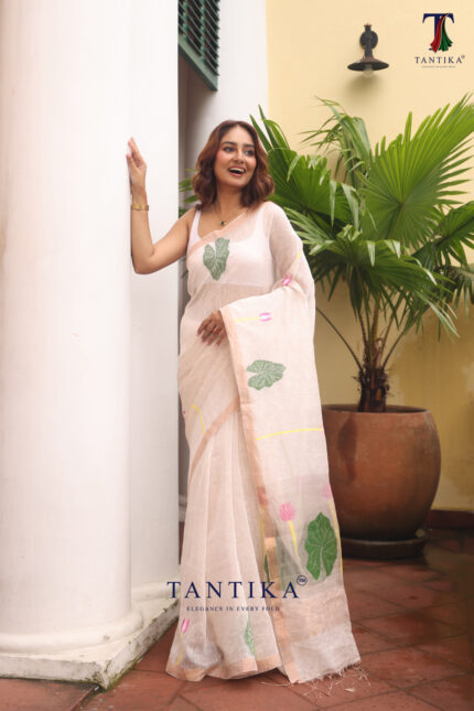 White Pure Jayashree Linen Silk Saree