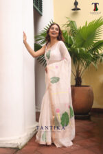 White Pure Jayashree Linen Silk Saree - Image 3