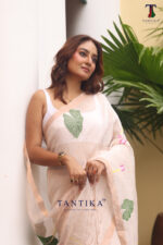White Pure Jayashree Linen Silk Saree - Image 2