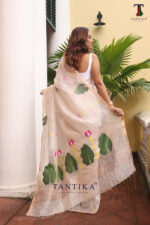White Pure Jayashree Linen Silk Saree - Image 4