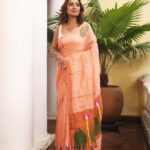 Peach Orange Pure Jayashree Linen Silk Saree