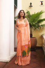 Peach Orange Pure Jayashree Linen Silk Saree