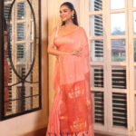 Peach Pure Jayashree Linen Silk Saree