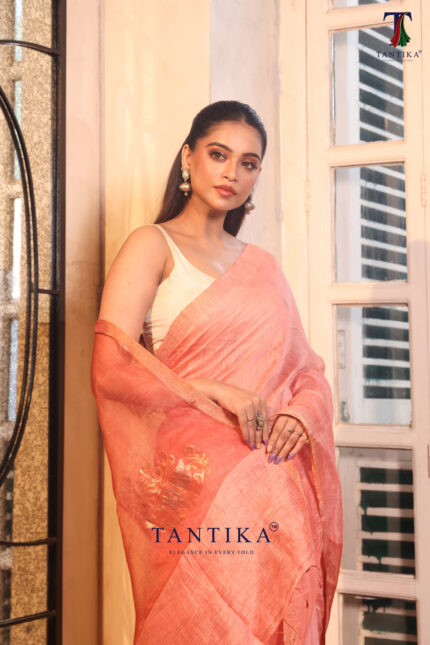 Peach Pure Jayashree Linen Silk Saree alternate view