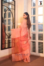 Peach Pure Jayashree Linen Silk Saree - Image 4
