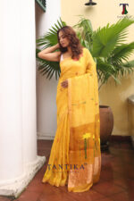 Yellow Pure Jayashree Linen Silk Saree