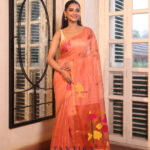 Peach Pure Jayashree Lilen Silk Saree