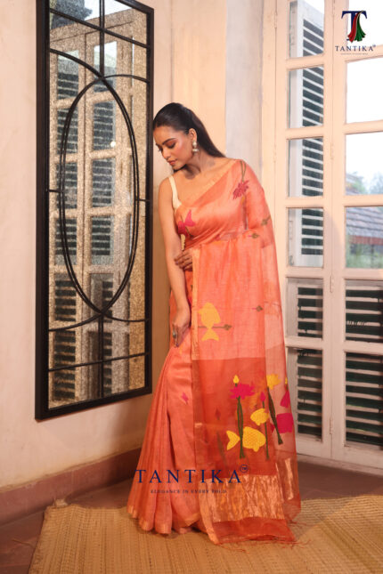 Peach Pure Jayashree Lilen Silk Saree alternate view