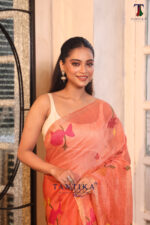 Peach Pure Jayashree Lilen Silk Saree - Image 3