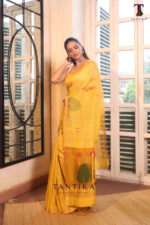 Yellow Pure Jayashree Linen Silk Saree - Image 3