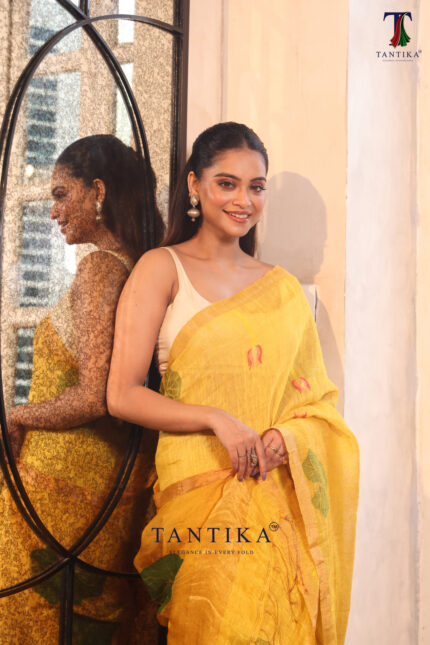 Yellow Pure Jayashree Linen Silk Saree alternate view