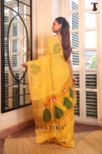 Yellow Pure Jayashree Linen Silk Saree - Image 4