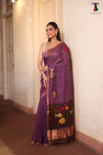 Purple Pure Jayashree Linen Silk Saree - Image 3