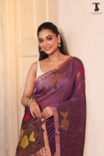 Purple Pure Jayashree Linen Silk Saree - Image 2