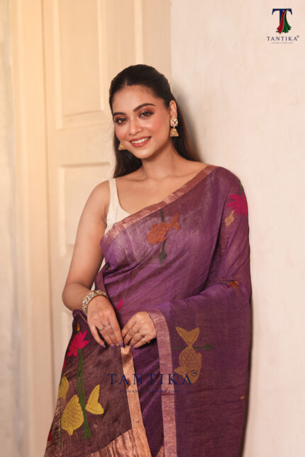 Purple Pure Jayashree Linen Silk Saree alternate view