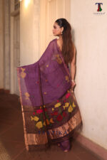 Purple Pure Jayashree Linen Silk Saree - Image 4