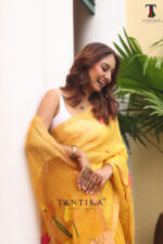 Yellow Pure Jayashree Linen Silk Saree - Image 2