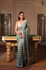 Blue & Green Multicolor Mull Cotton Less Border Hand Painted Saree