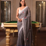 Black Pure Mull Cotton Less Border Hand Painted Saree