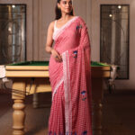 Red Pure Mull Cotton Less Border Hand Painted Saree
