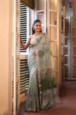 Sage Green Pure Jayashree Linen Silk Saree