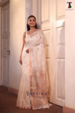 White Pure Jayashree Linen Silk Saree