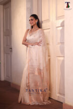 White Pure Jayashree Linen Silk Saree - Image 3
