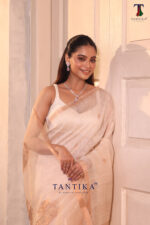 White Pure Jayashree Linen Silk Saree - Image 2