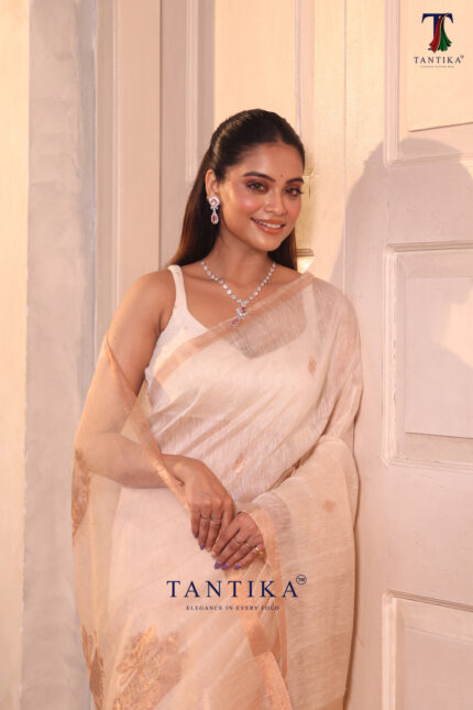 White Pure Jayashree Linen Silk Saree alternate view