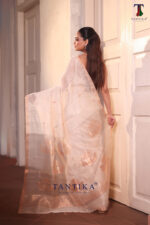 White Pure Jayashree Linen Silk Saree - Image 4
