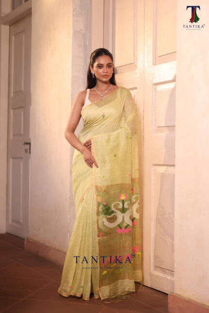 Yellow Pure Jayashree Linen Silk Saree