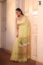 Yellow Pure Jayashree Linen Silk Saree - Image 3