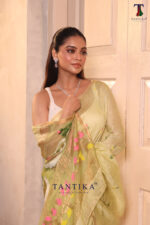 Yellow Pure Jayashree Linen Silk Saree - Image 2