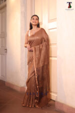 Brown Pure Jayashree Linen Silk Saree - Image 3